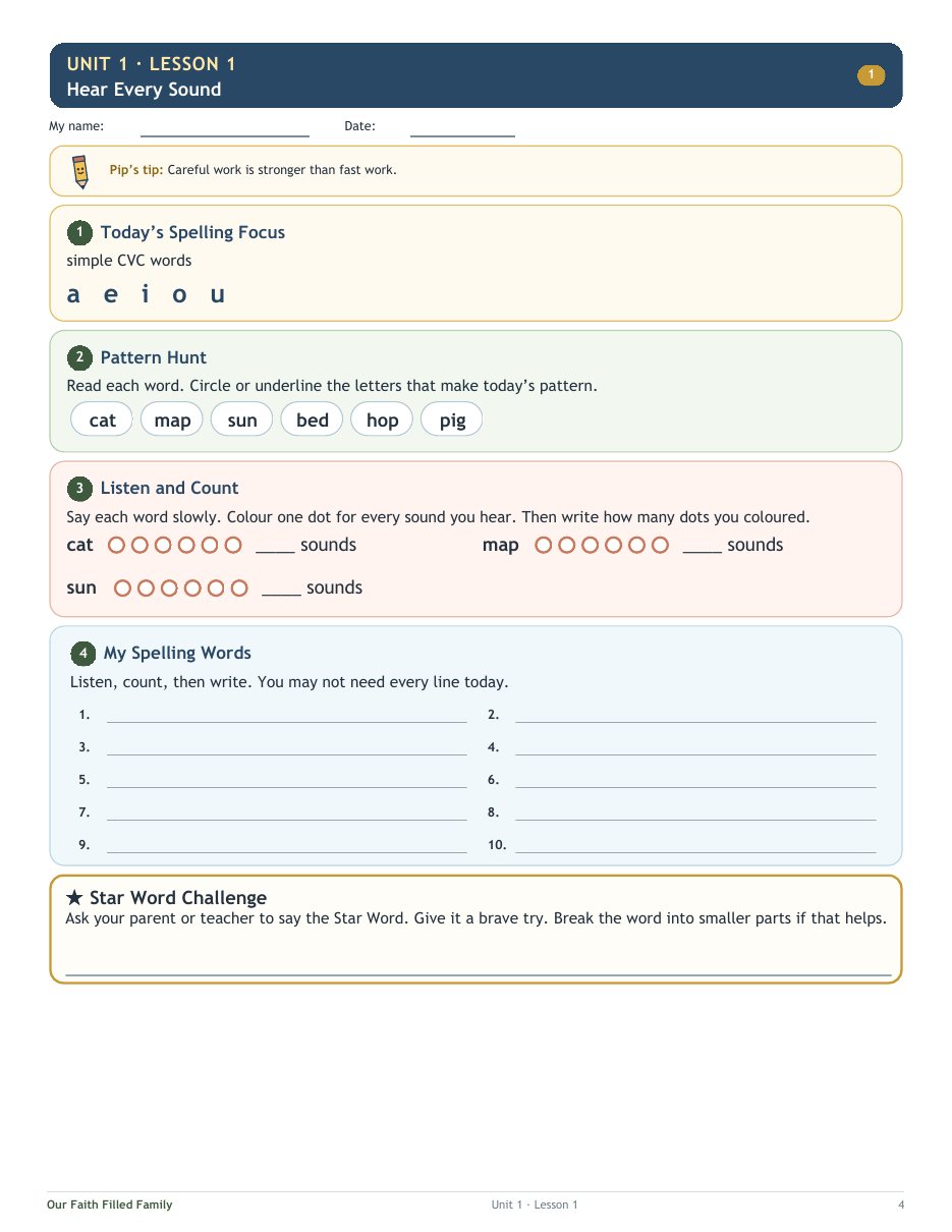 Sample student lesson page